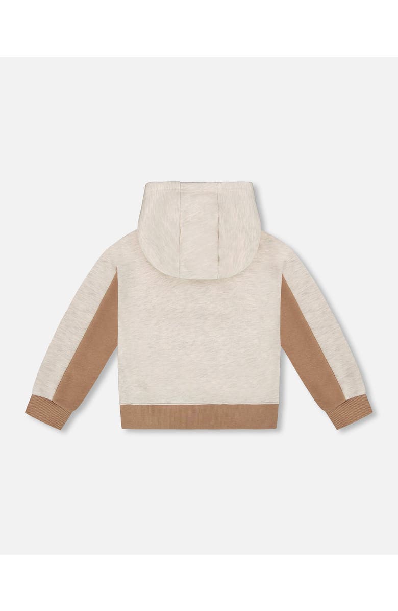 Deux par Deux Little Boy's French Terry Color Block Pullover Hoodie Sweatshirt Beige And Off-White, Alternate, color, 