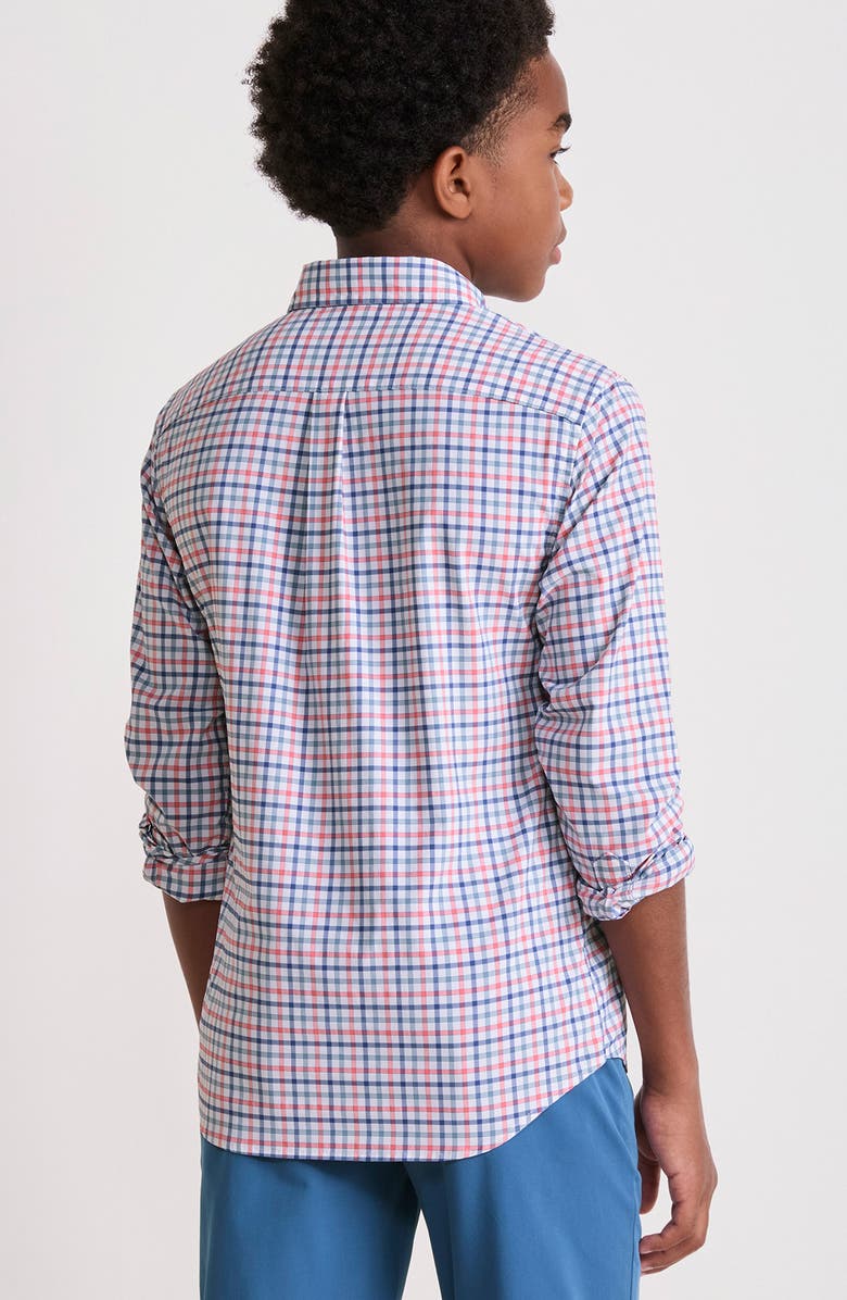 vineyard vines Kids' Forepeak Plaid Performance Button-Down Shirt, Alternate, color, Mai Tai