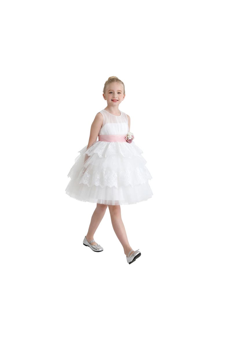 Divinia Lace & Sash Dress, Alternate, color, White