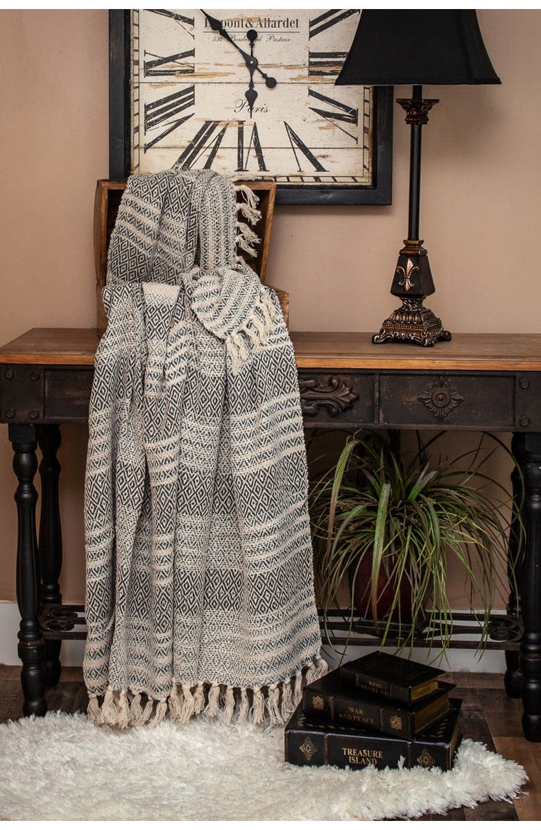 PARKLAND COLLECTION Ivy Transitional Beige 52" x 67" Woven Handloom Throw, Alternate, color, Beige