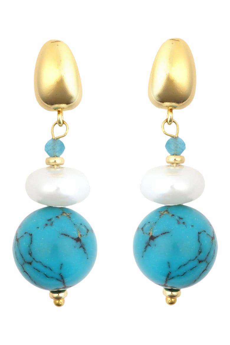 Faux Pearl & Stone Drop Earrings, Main, color, TURQUOISE