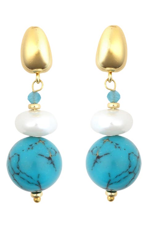 Faux Pearl & Stone Drop Earrings
