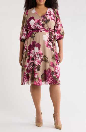 Calvin Klein Floral Chiffon Faux Wrap Dress