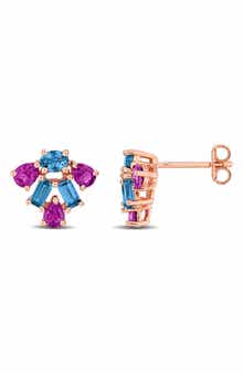 DELMAR London Blue Topaz & Rhodolite Garnet Stud Earrings