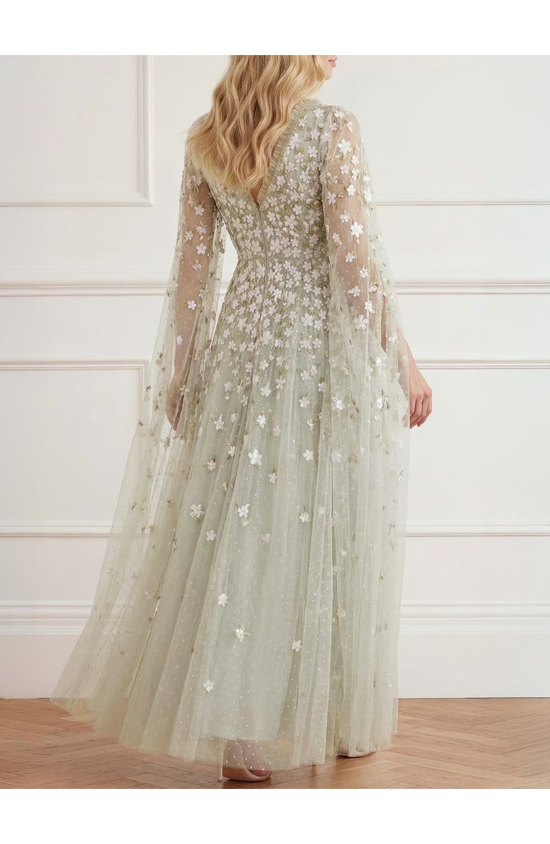 Needle & Thread Camellia Ditsy Cape Sleeve Ankle Gown, Alternate, color, Seafoam/Multi