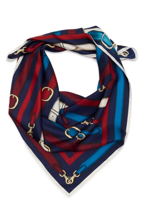 Multi Belt Print Silk Square Scarf