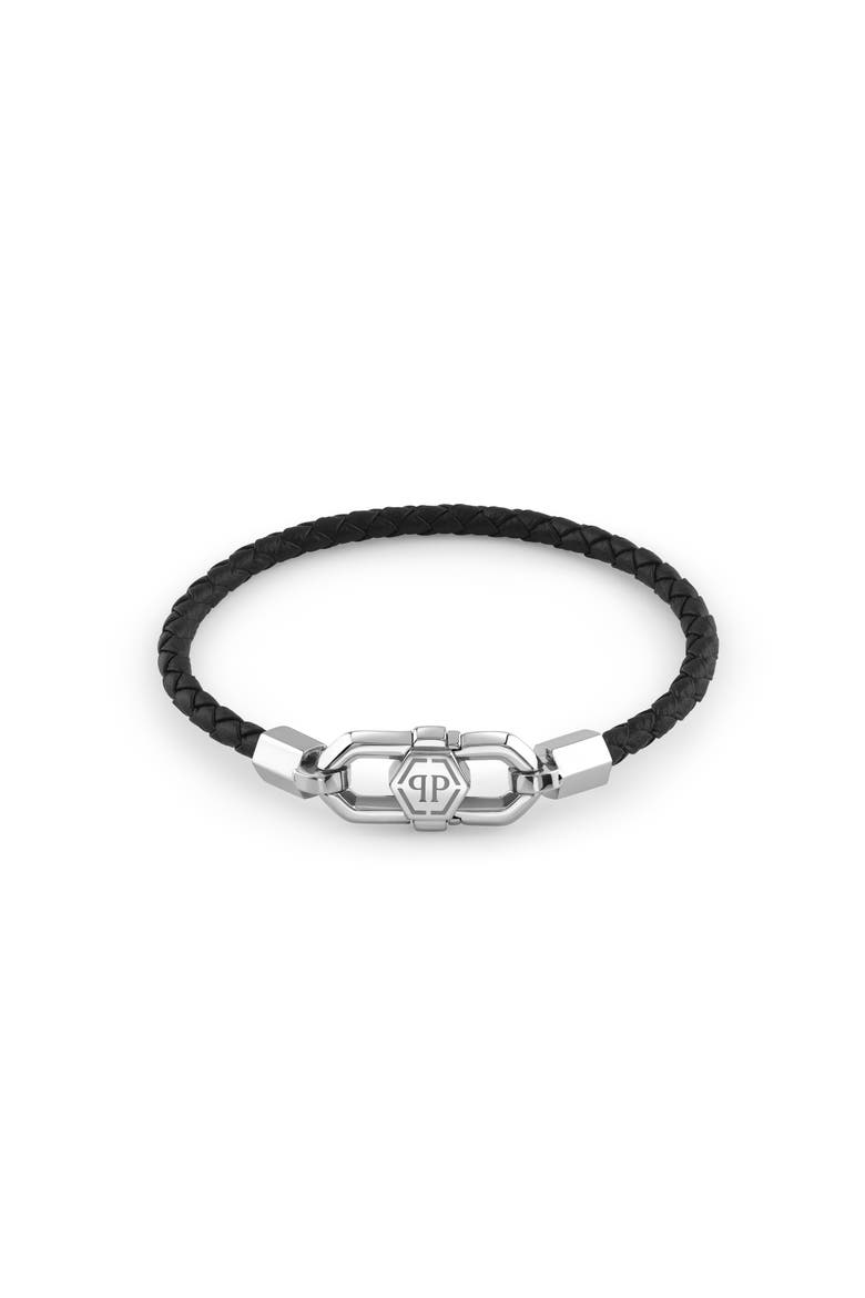Leather Stainless Steel Bracelet Plein Edge Men, Main, color, black/stainlesssteel