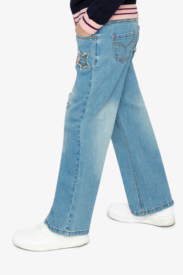 Stretch Denim Frayed Star Embroidery Jeans, Alternate, color, Navy Blue Denim