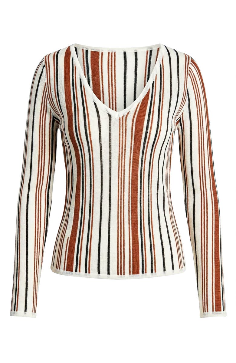 Knit & Lounge Long Sleeve Sweater Top with V Neck and Vertical Stripe Pattern, Alternate, color, Striped