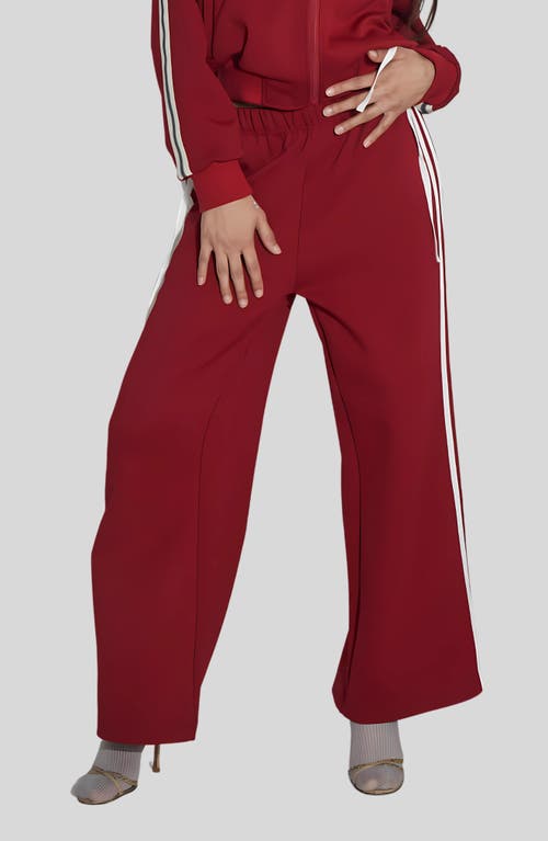Find Me Now Bow Stripe Ponte Track Pants In Red