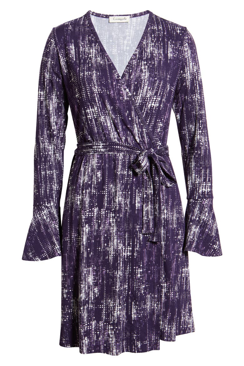 Dot Long Sleeve Faux Wrap Dress, Alternate, color, PLUM