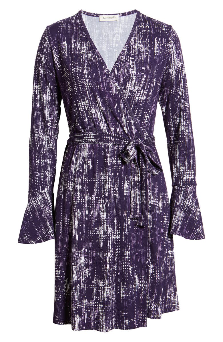 Loveappella Dot Long Sleeve Faux Wrap Dress, Alternate, color, Plum