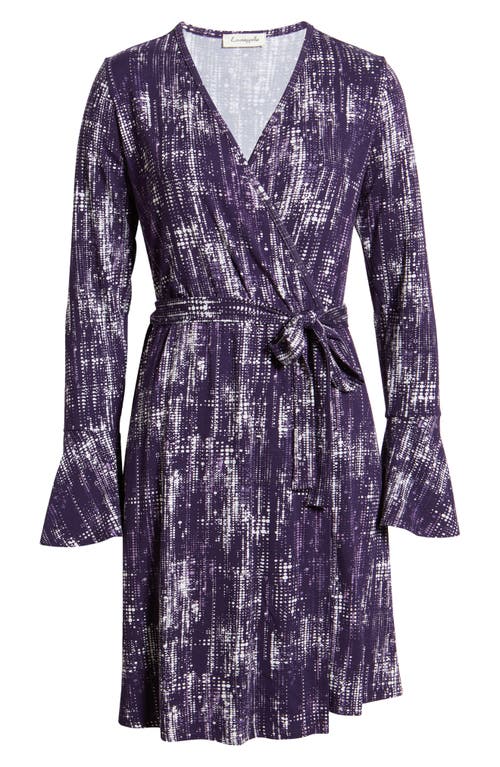 Loveappella Dot Long Sleeve Faux Wrap Dress In Purple