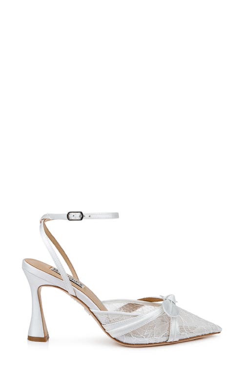 Badgley Mischka Collection Josie Ankle Strap Pointed Toe Pump In White Satin