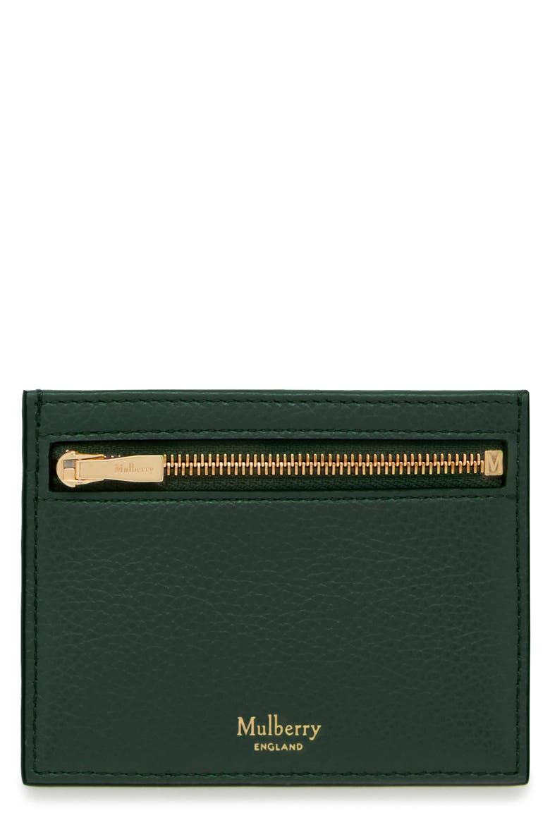 Zipped Leather Card Case, Main, color, MULBERRY GREEN
