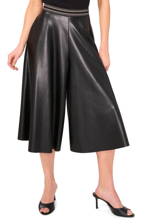 Faux Leather Crop Wide Leg Culotte Pants