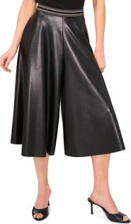 Vince Camuto Faux Leather Crop Wide Leg Culotte Pants