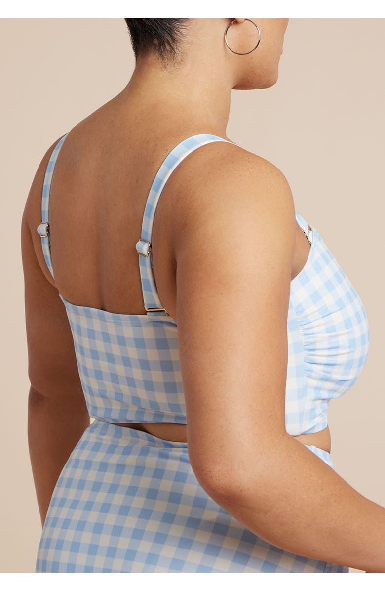 ELOQUII Strapless Tankini, Alternate, color, Skyway Gingham