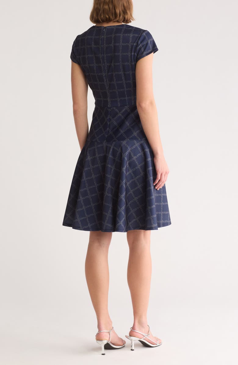 Eliza J Windowpane Print Cap Sleeve Fit & Flare Dress, Alternate, color, Navy
