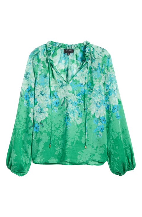 Floral Ruffle Balloon Sleeve Chiffon Top