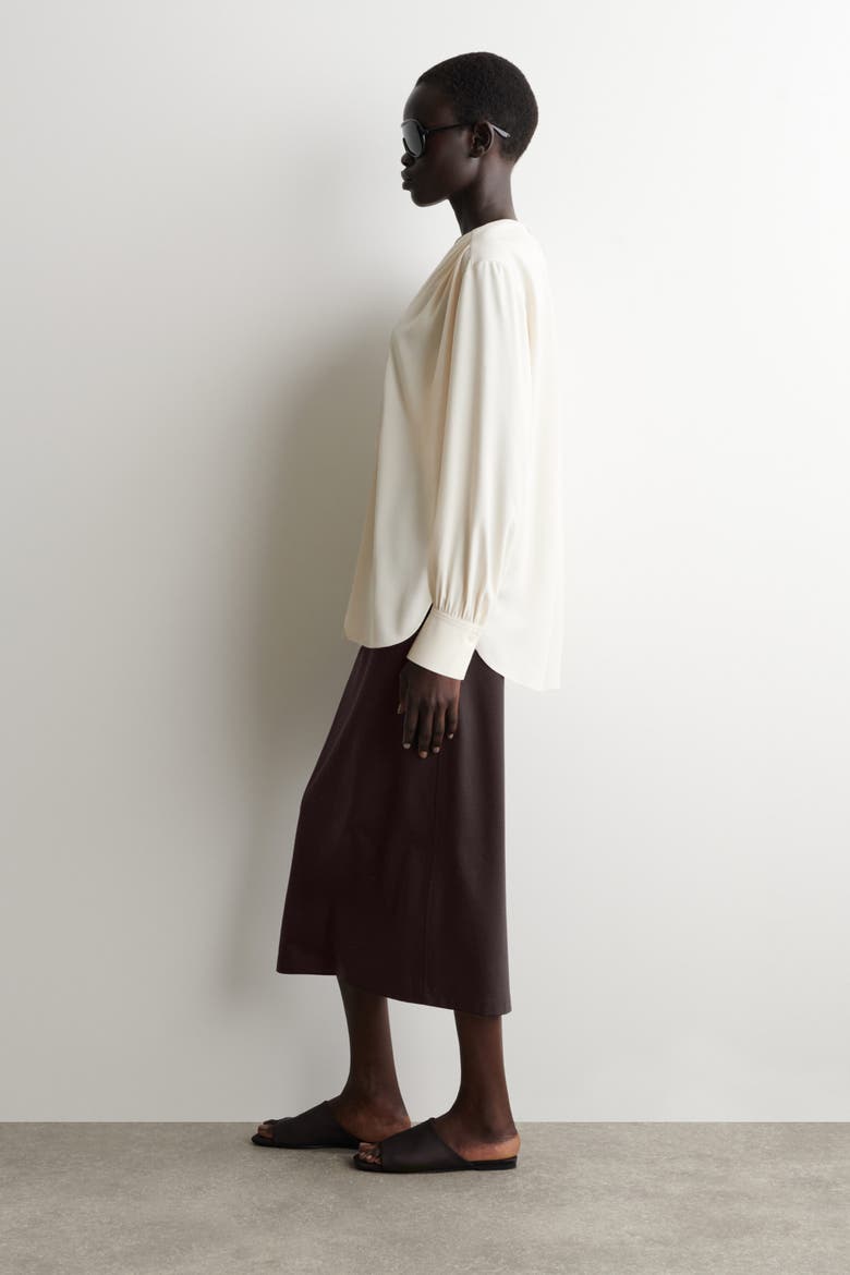 Gathered V-neck Blouse, Alternate, color, LIGHT BEIGE