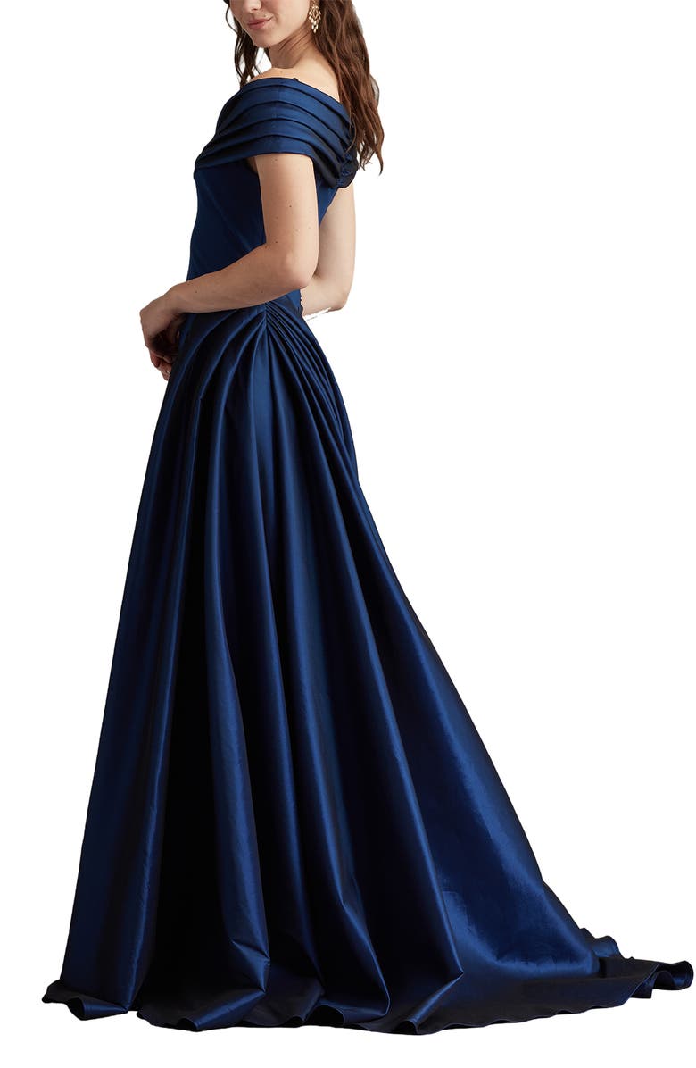 Tadashi Shoji Off the Shoulder Crepe & Taffeta Gown, Alternate, color, Navy