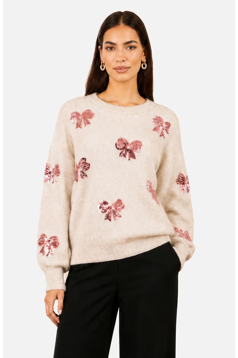 Relaxed Knit Sequin Bow Jumper, Main, color, Ivory