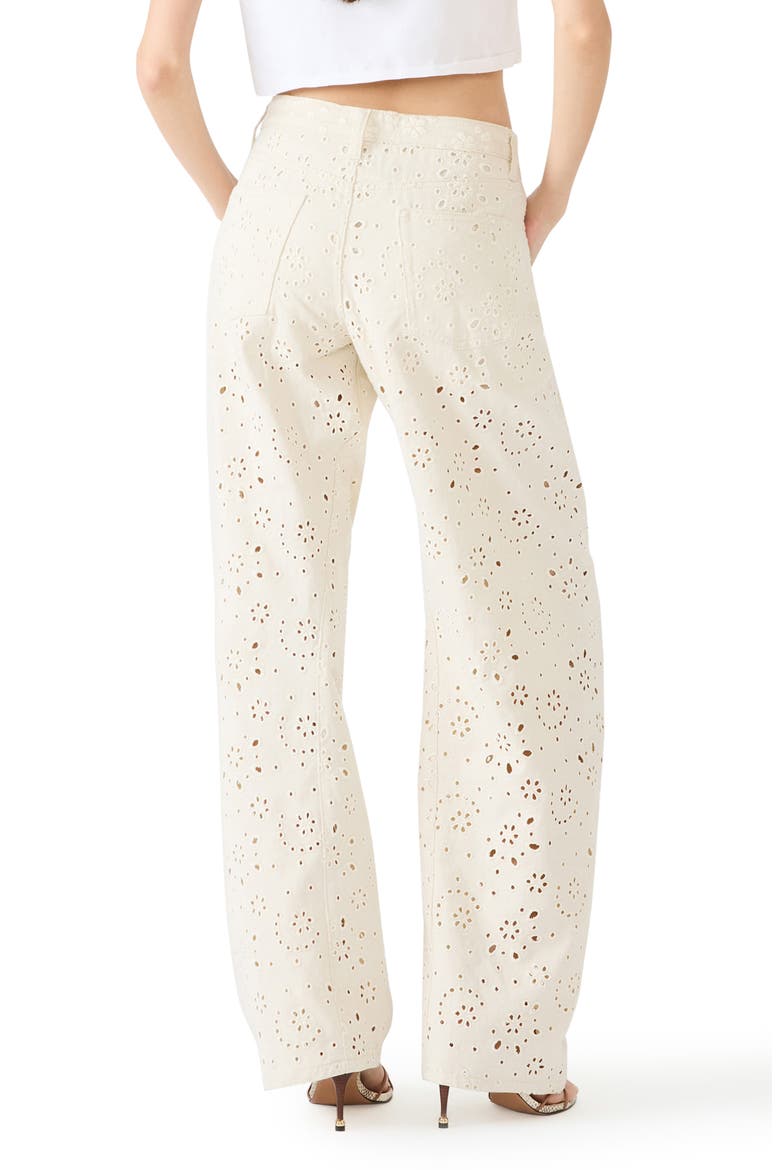 Rori Embroidered Floral Eyelet Wide Leg Jeans, Alternate, color, SEA MIST