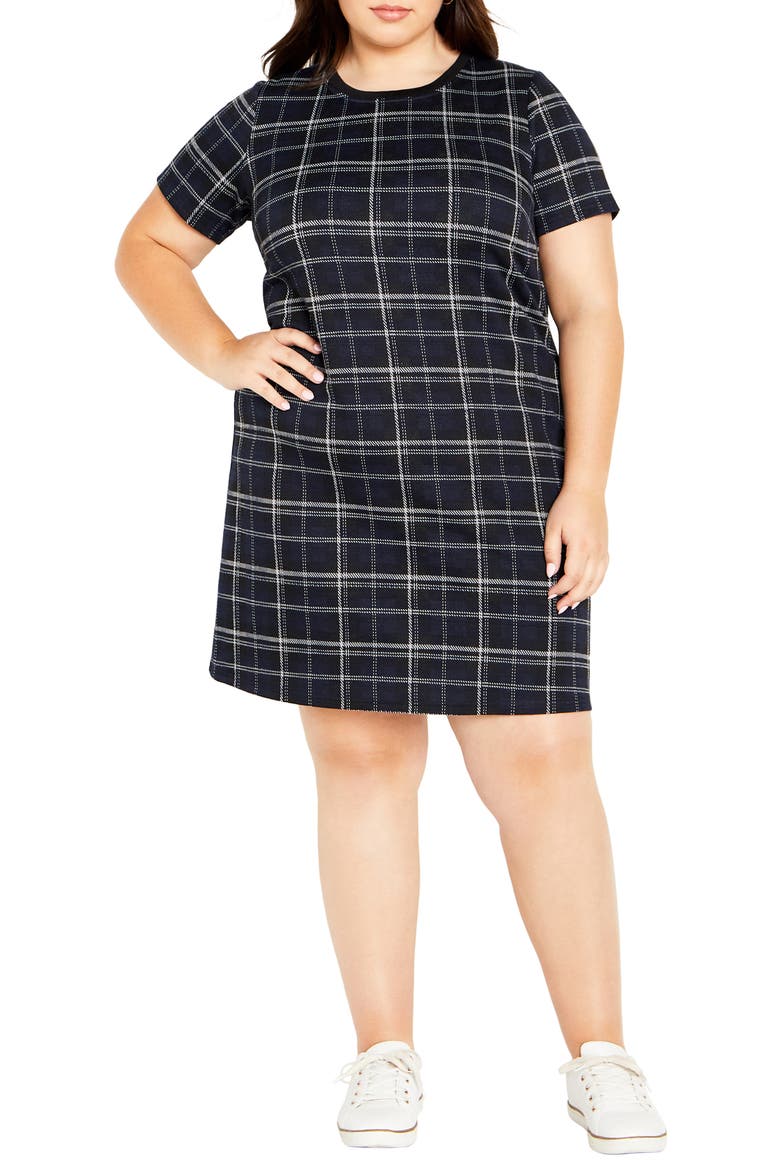 Check Love Knit Dress, Main, color, NAVY CHECK