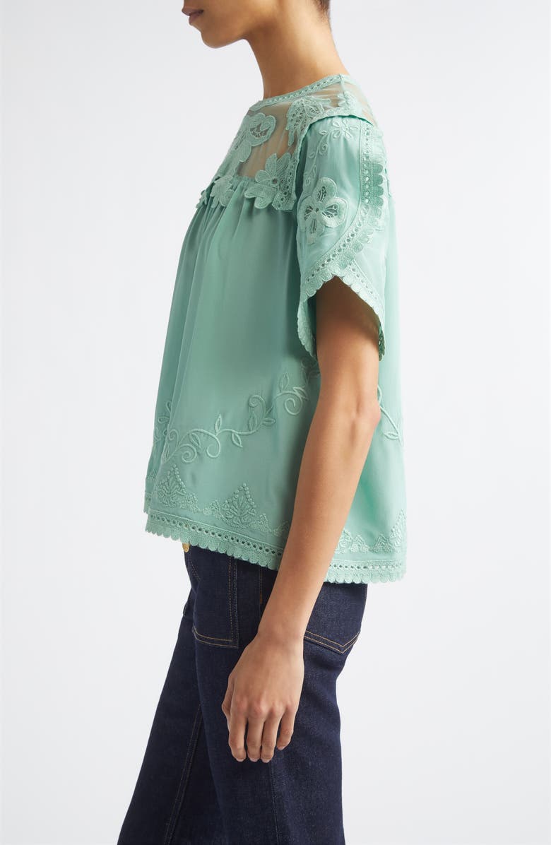 Ulla Johnson Alma Illusion Silk Top, Alternate, color, Arctic