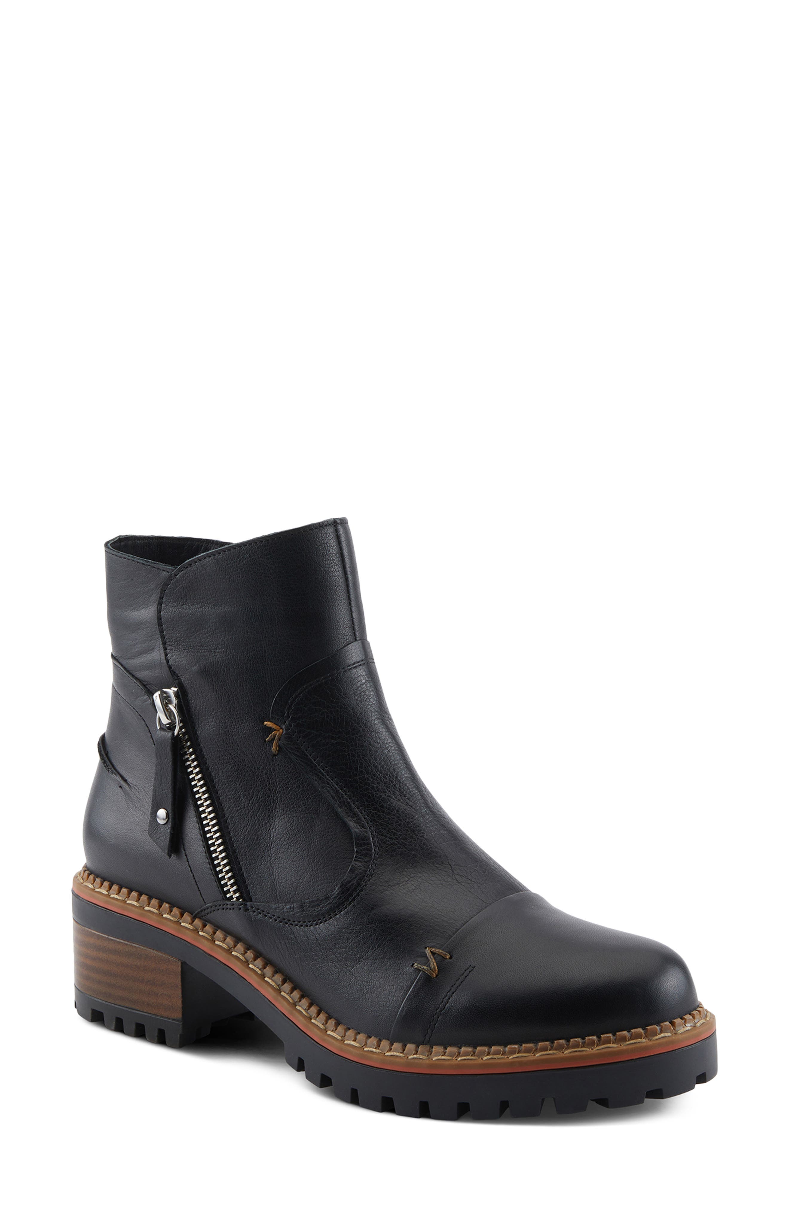 Denaye Leather Bootie, Main, color, BLACK