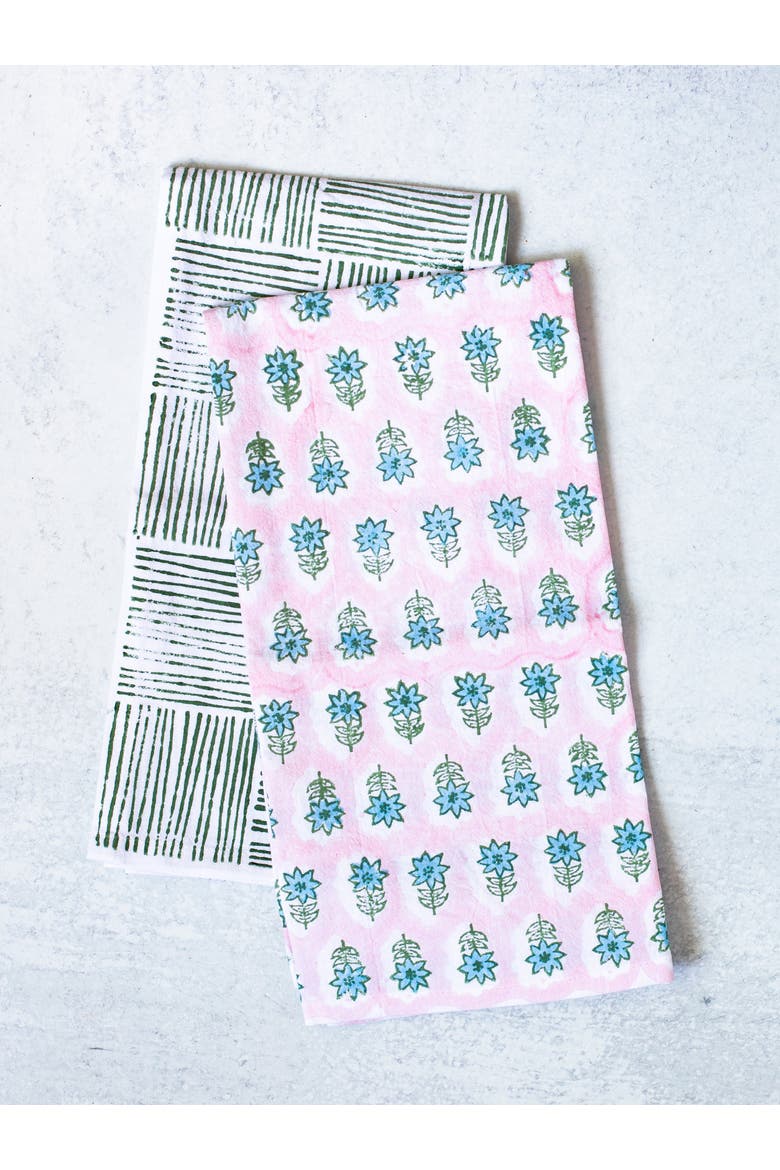 Tea Towel Set - Lily Rose & Stripe Sage, Alternate, color, Sage