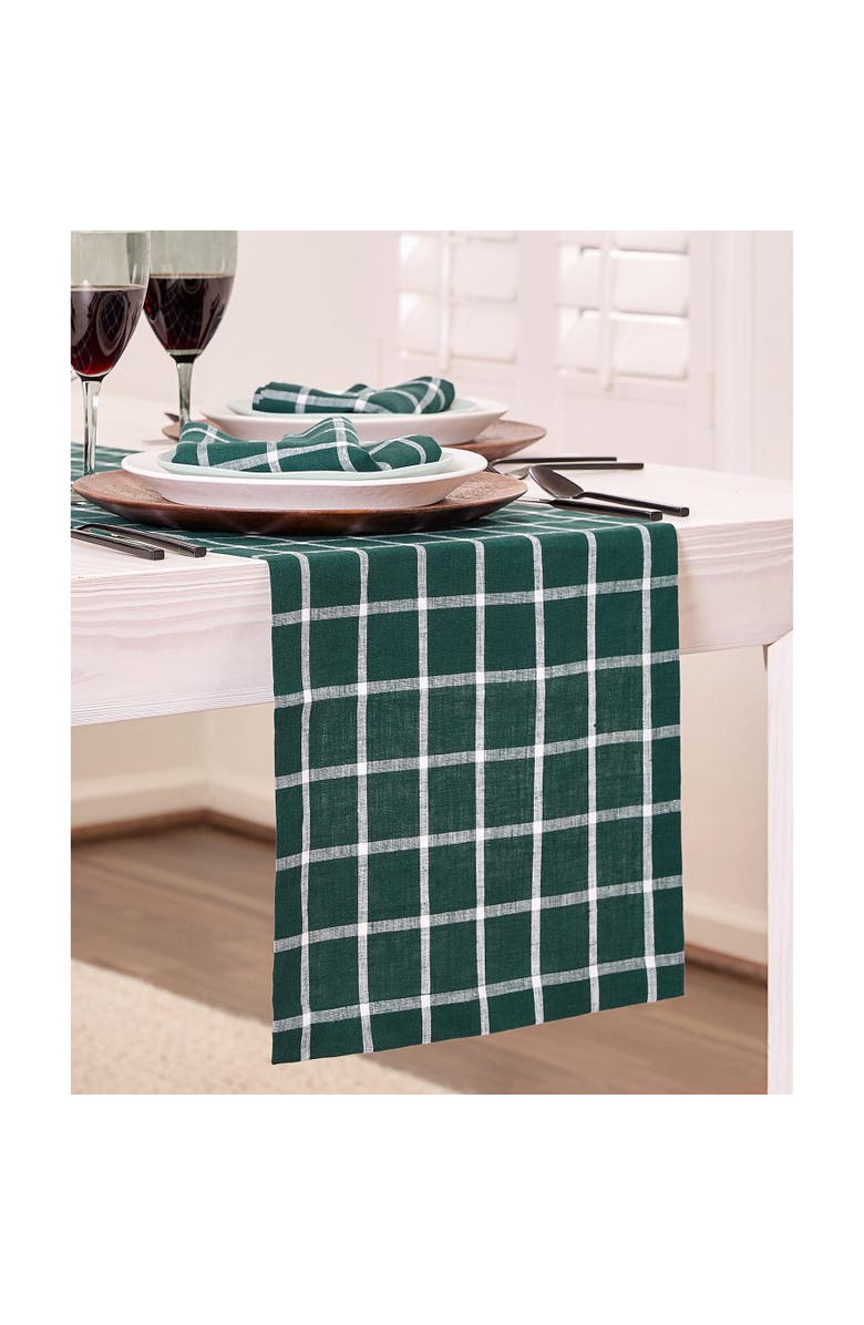 Solino Home Linen Table Runner - Windowpane, Alternate, color, Dark Green