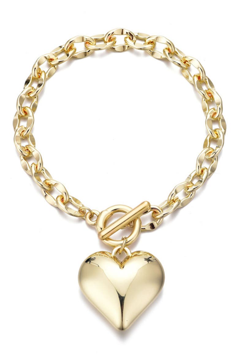 Puffy Heart Chain Bracelet, Main, color, GOLD