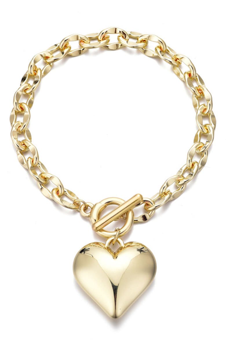 Adornia Puffy Heart Chain Bracelet, Main, color, Gold