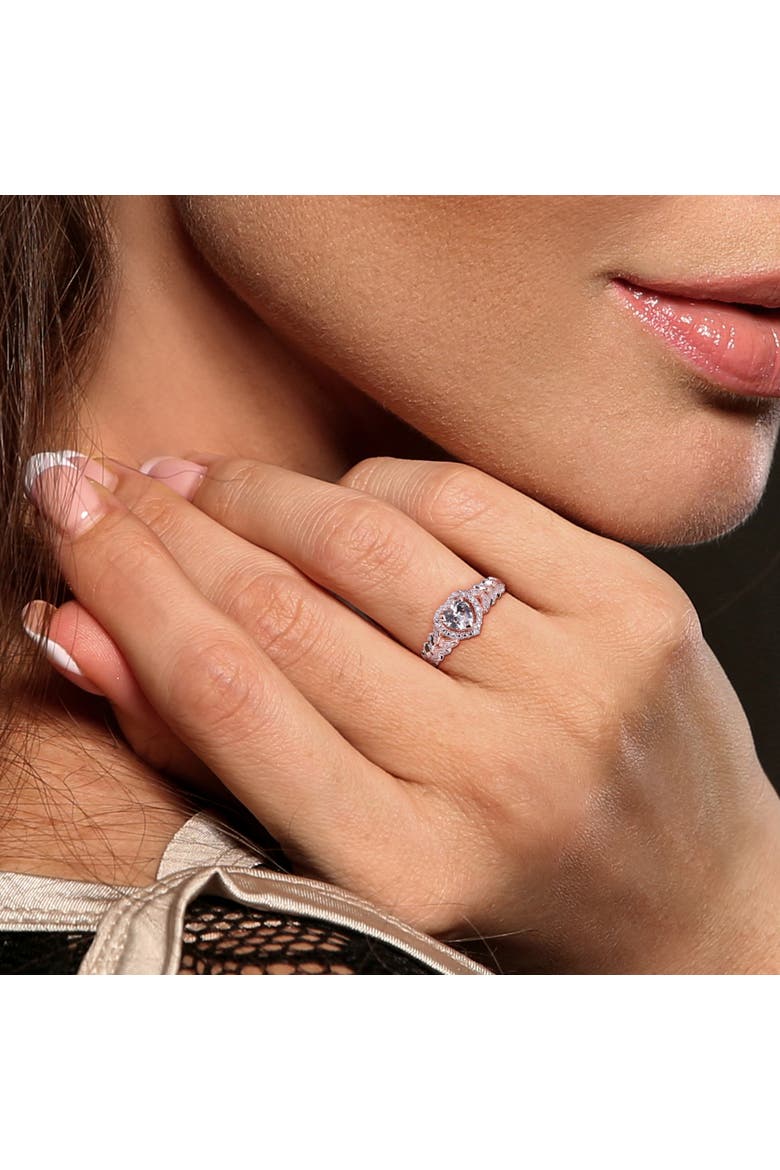 Lab-Created Sapphire & Diamond Heart Ring 10k, Alternate, color, 10k Rose Gold