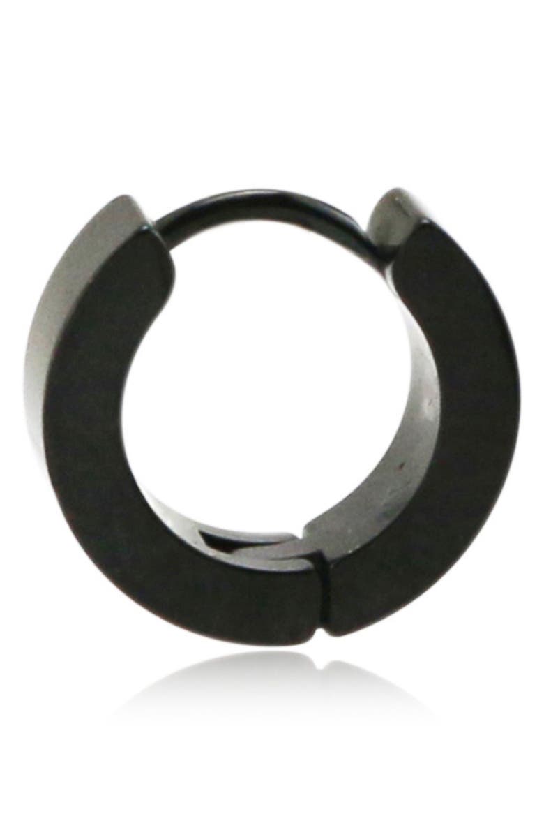 REBL Round Huggie Hoop Earrings, Alternate, color, Black