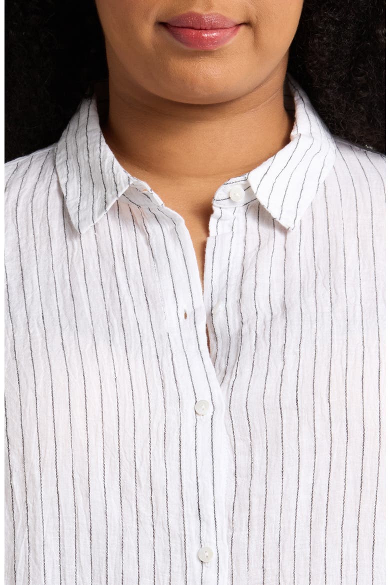 Stripe Organic Linen Button-Up Shirt, Alternate, color, WHITE/ BLACK
