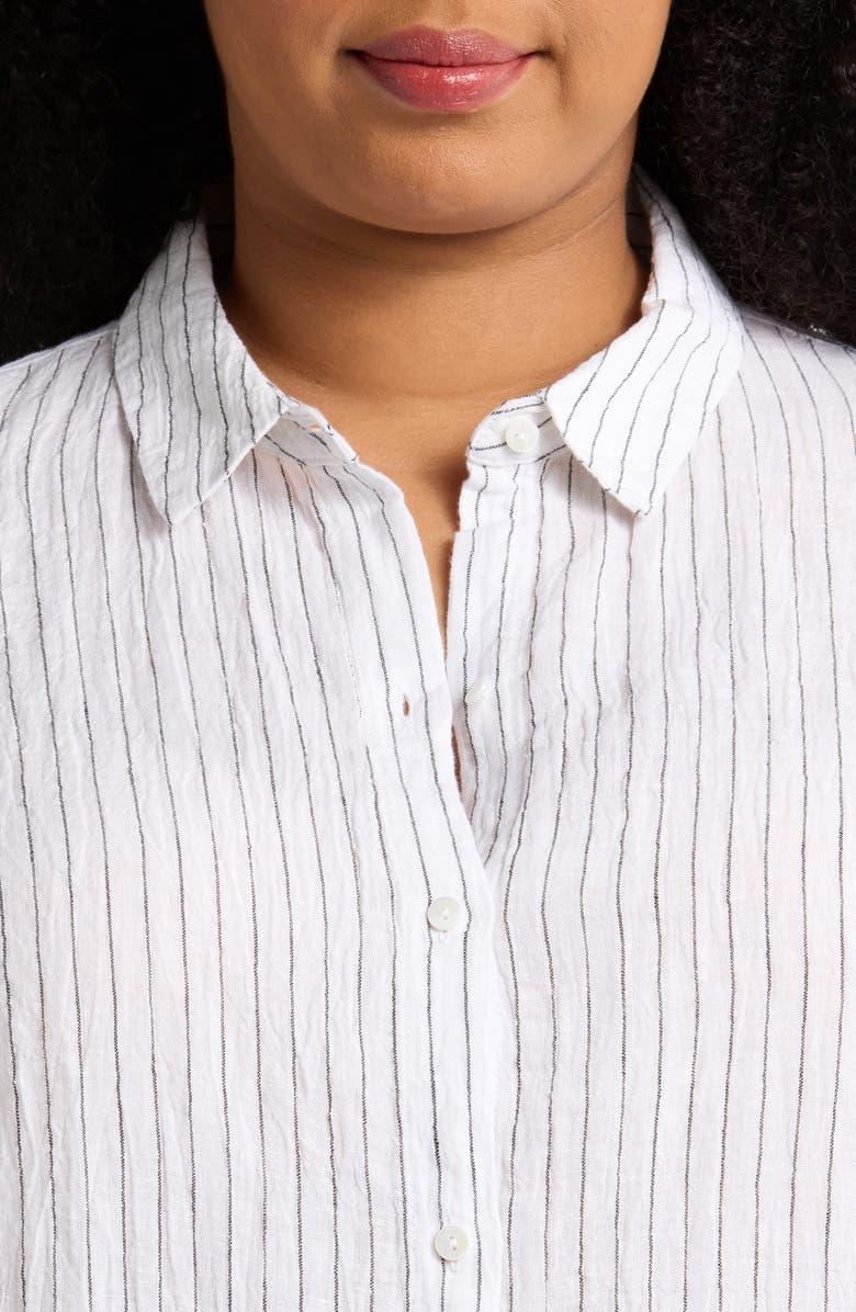 Eileen Fisher Stripe Organic Linen Button-Up Shirt, Alternate, color, 