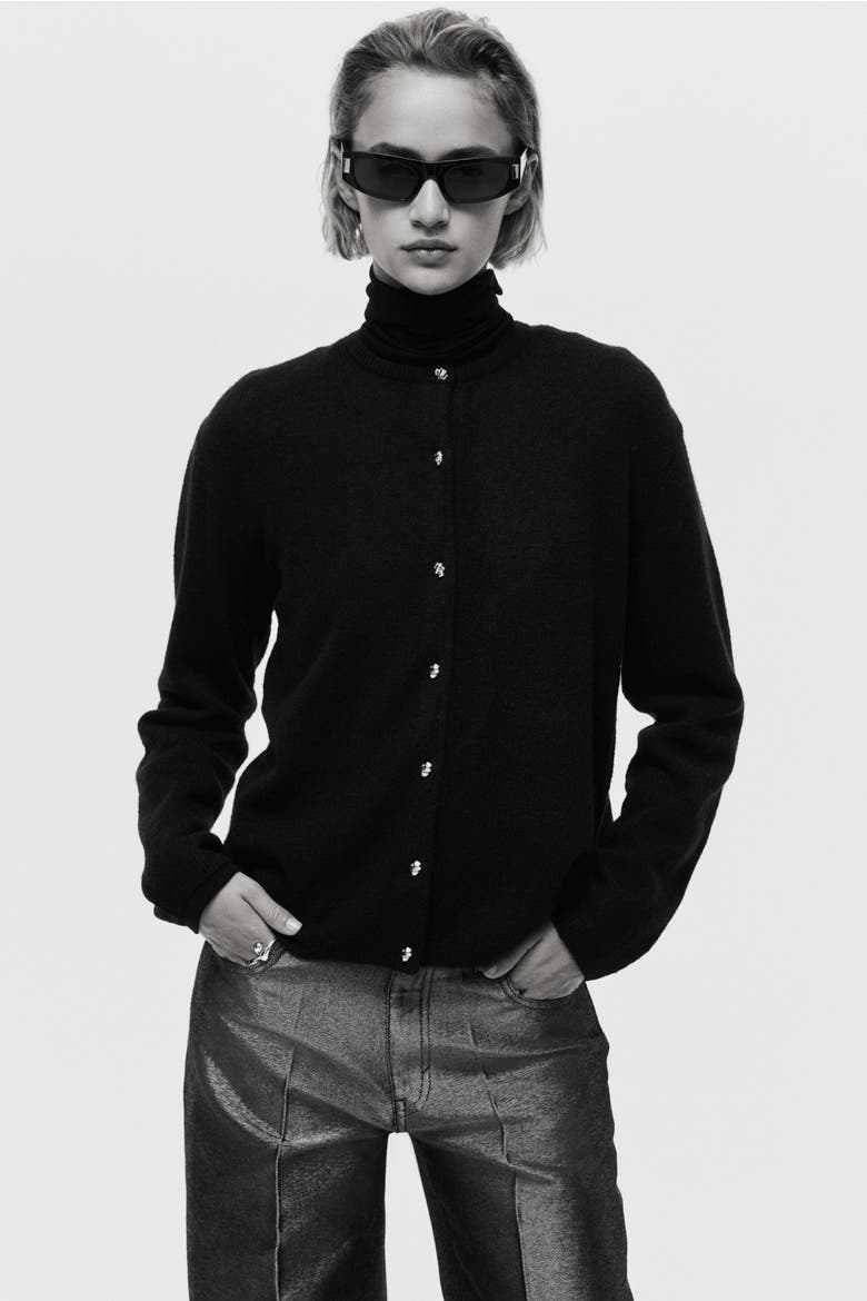 Fine-knit Cardigan, Main, color, Black