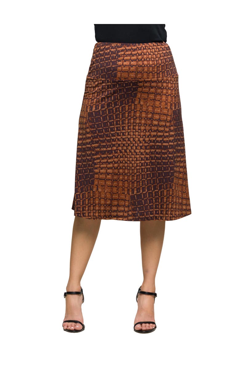 24seven Comfort Apparel Geometric Print Knee Length Skirt, Main, color, Brown Multi