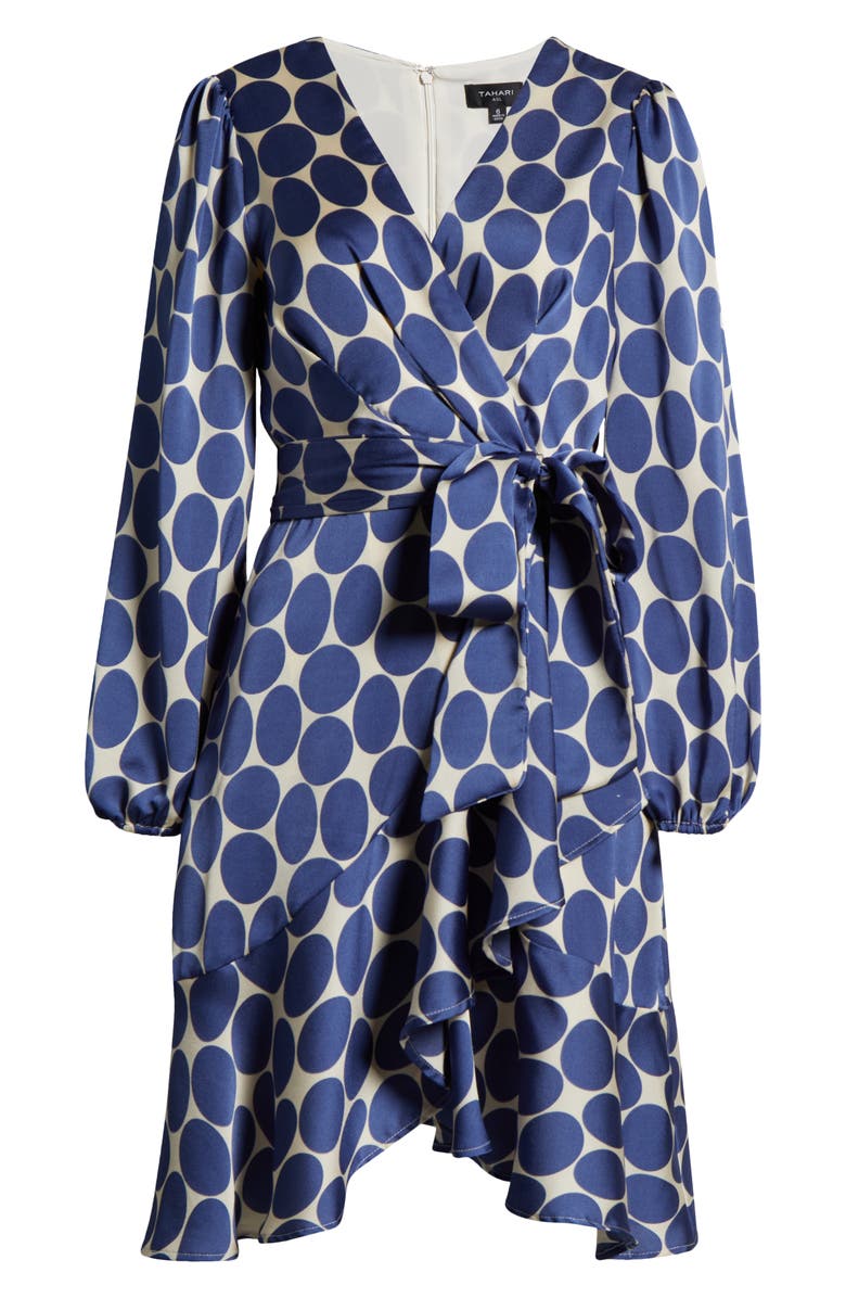 Tahari Long Sleeve Faux Wrap Dress, Alternate, color, 