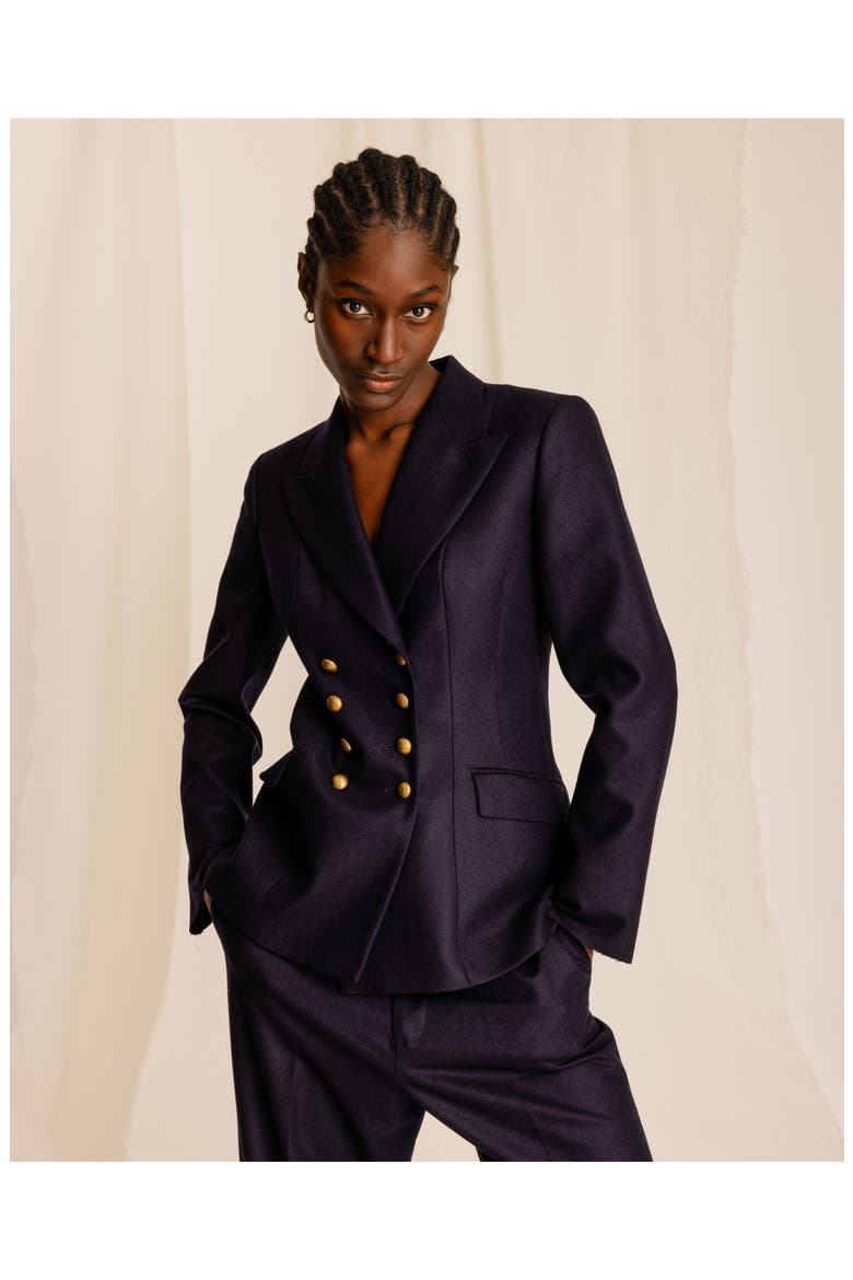 Laureen Classic Double-Breasted Wool Jacket, Alternate, color, BLUE