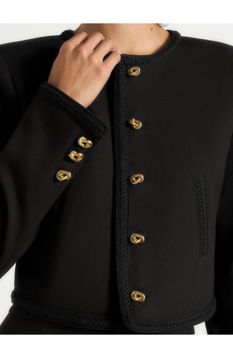 Manière De Voir Madeline Cropped Tailored Jacket With Braided Trim, Alternate, color, Black