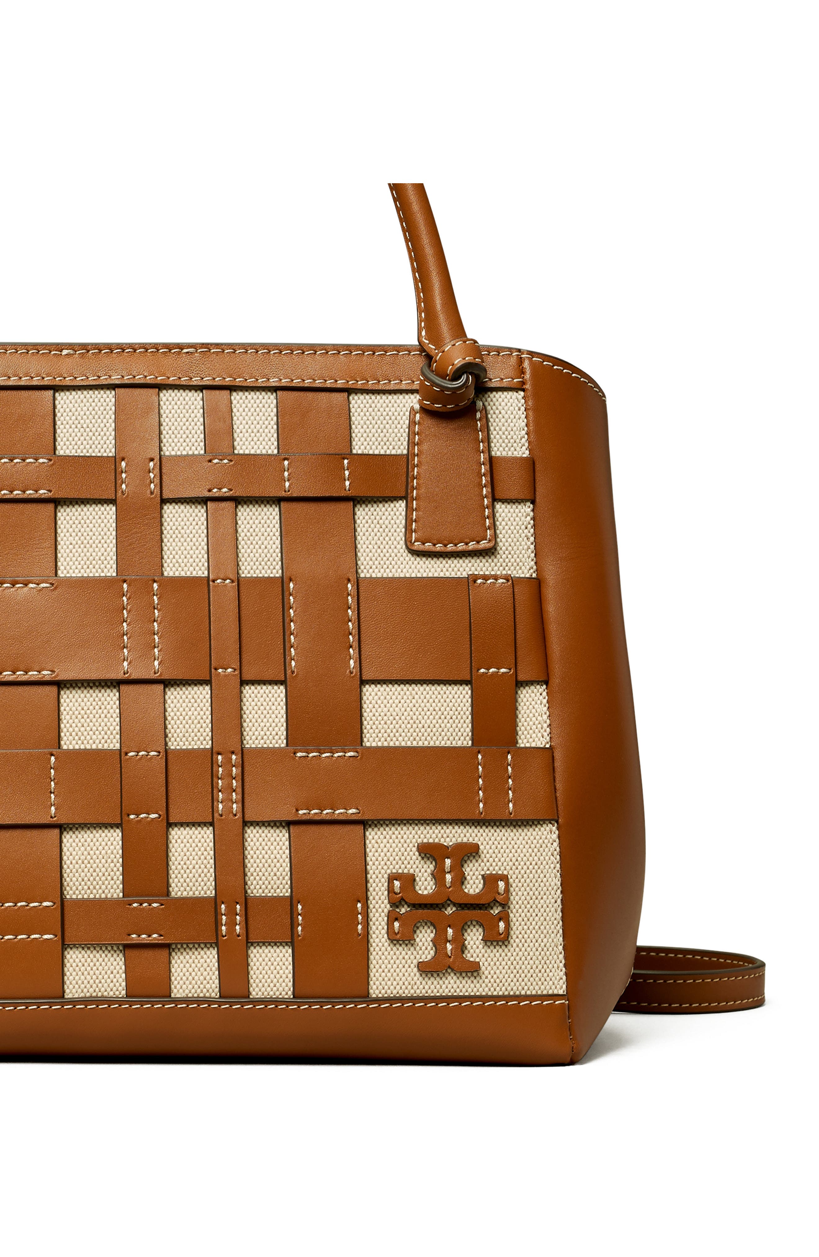 Tory Burch McGraw Canvas & Leather Woven Satchel, Alternate, color, 