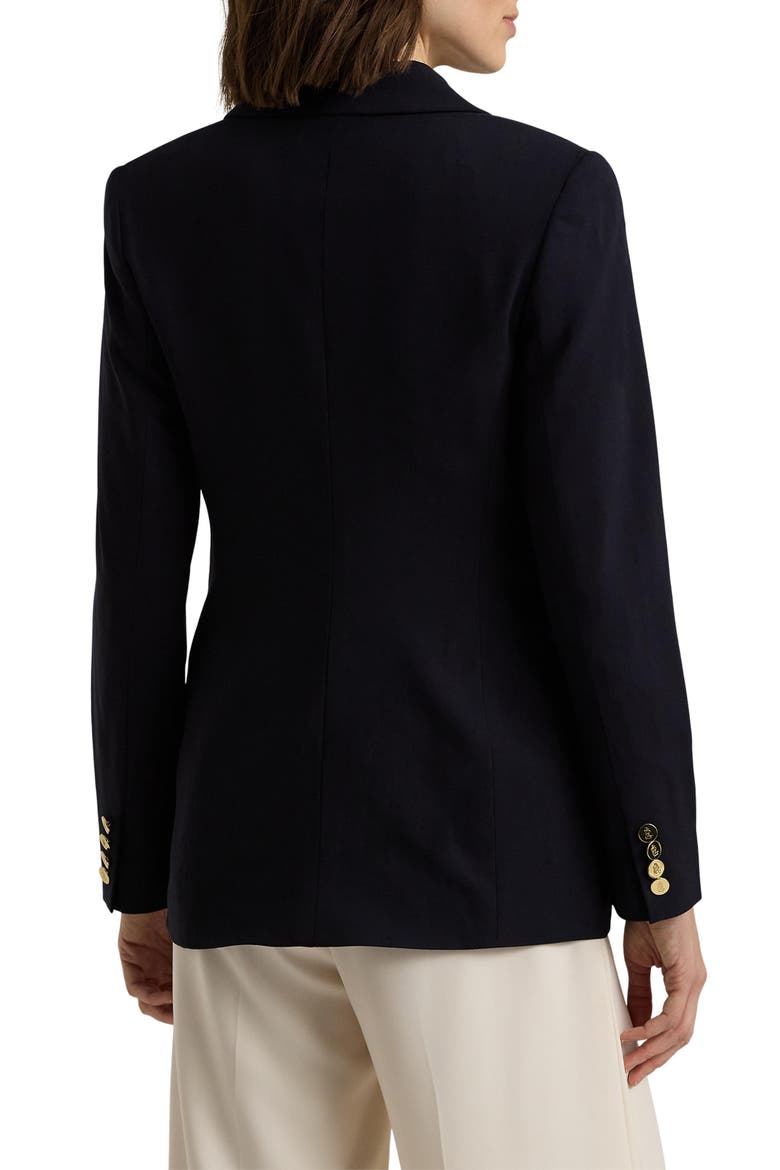 Double Breasted Stretch Wool Crepe Blazer, Alternate, color, LAUREN NAV