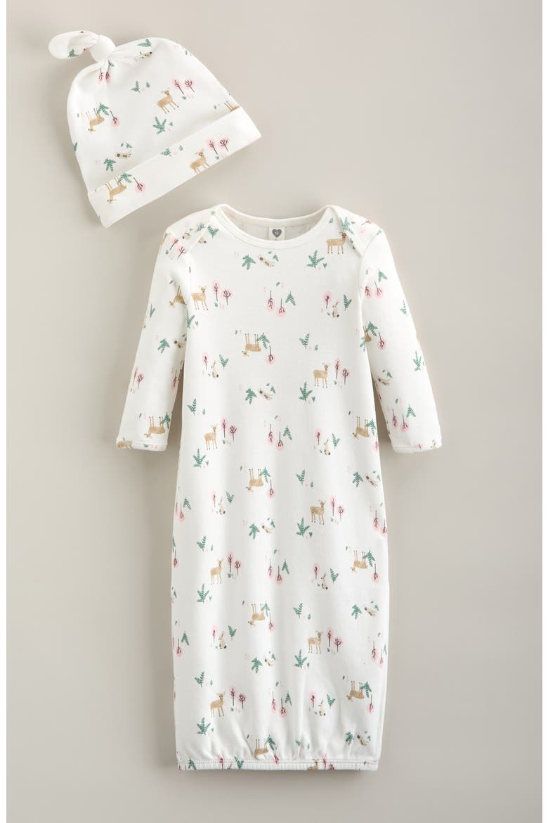 Kids' Gown and Hat Set, Main, color, IVORY EGRET WOODLAND FLORAL