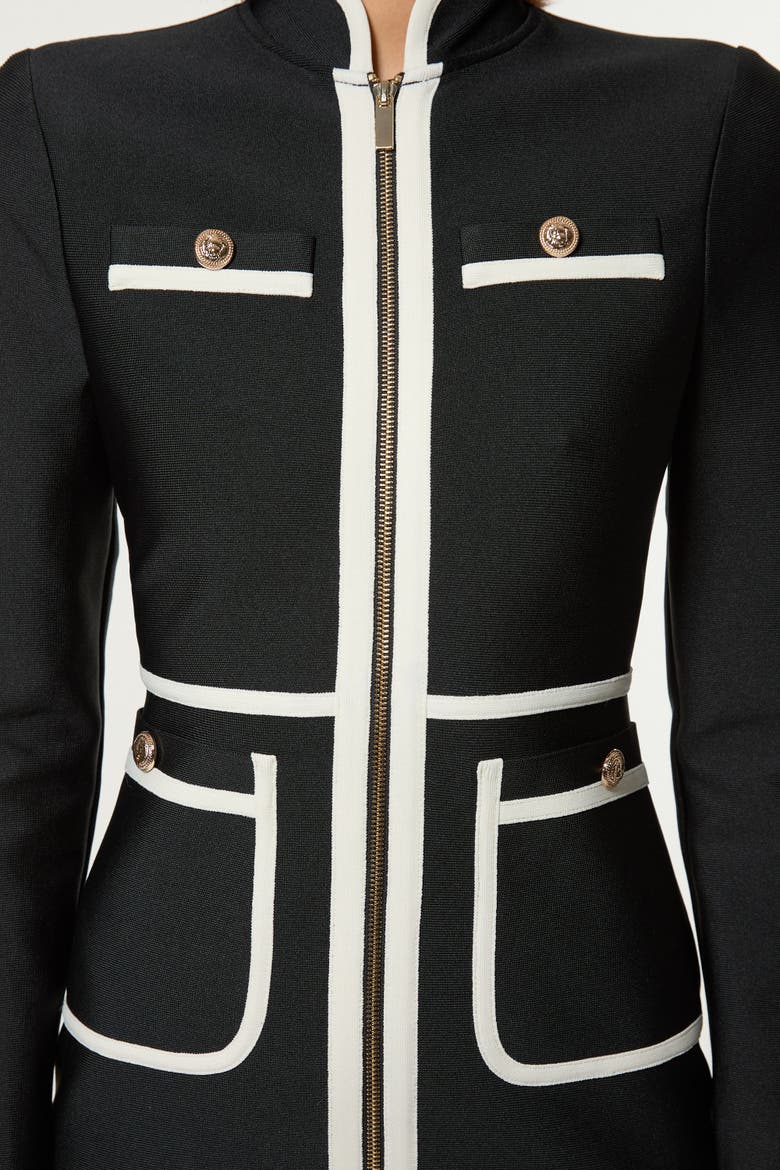 Bandage Knit Military Detail Dress, Alternate, color, Mono