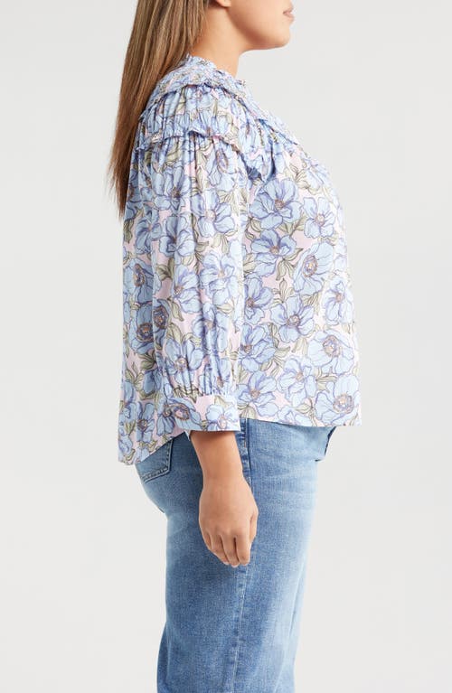 Wit & Wisdom Print Smocked Yoke Top In Rose Bloom/blue Crush Multi
