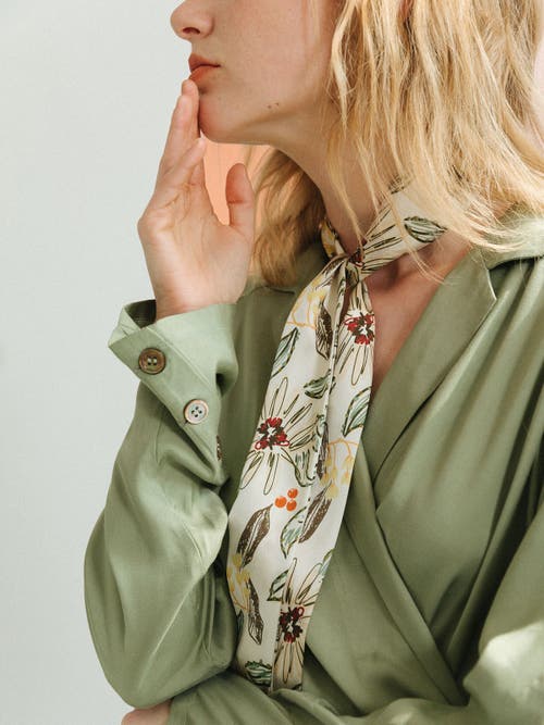 Lost Pattern Nyc "forest Charm" Silk Skinny Scarf In Neutral